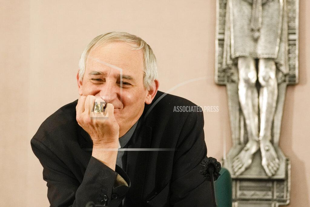 Alessandra Tarantino Cardinal Matteo Zuppi, the new head of the Italian bishops conference, smiles during a press conference in Rome, Friday, May 27, 2022. Pope Francis named a bishop in his own image, Cardinal Matteo Zuppi, as the new head of the Italian bishops conference, as the Italian Catholic Church comes under mounting pressure to confront its legacy of clerical sexual abuse with an independent inquiry. (AP Photo/Alessandra Tarantino)