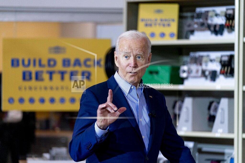 Andrew Harnik President Joe Biden speaks while meeting with an instructor and an apprentice in a classroom at the IBEW / NECA Electrical Training Center in Cincinnati, Wednesday, July 21, 2021. (AP Photo/Andrew Harnik)