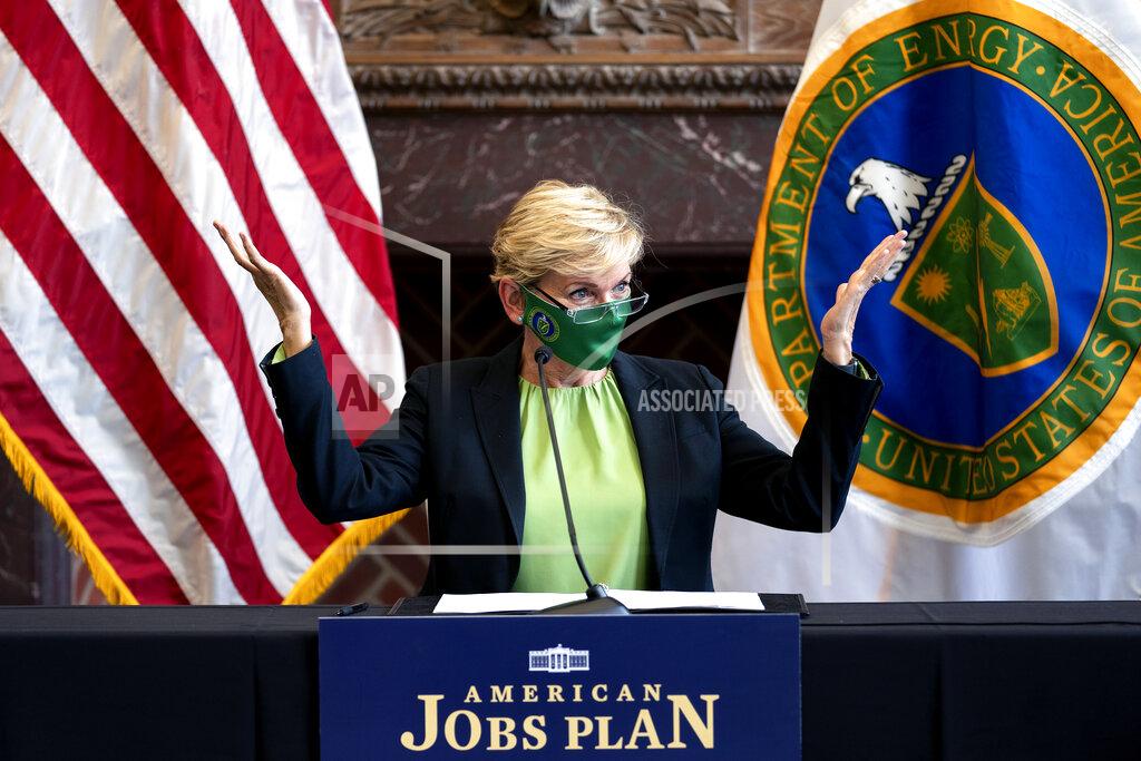 Stefani Reynolds FILE - In this May 3, 2021, file photo Energy Secretary Jennifer Granholm speaks during a roundtable discussion at Howard University in Washington. (Stefani Reynolds/Pool via AP, File)