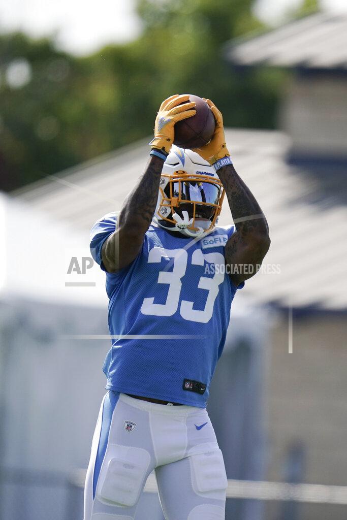 Jae C. Hong Los Angeles Chargers safety Derwin James makes a catch during an NFL football camp practice, Tuesday, Aug. 18, 2020, in Costa Mesa, Calif. (AP Photo/Jae C. Hong)