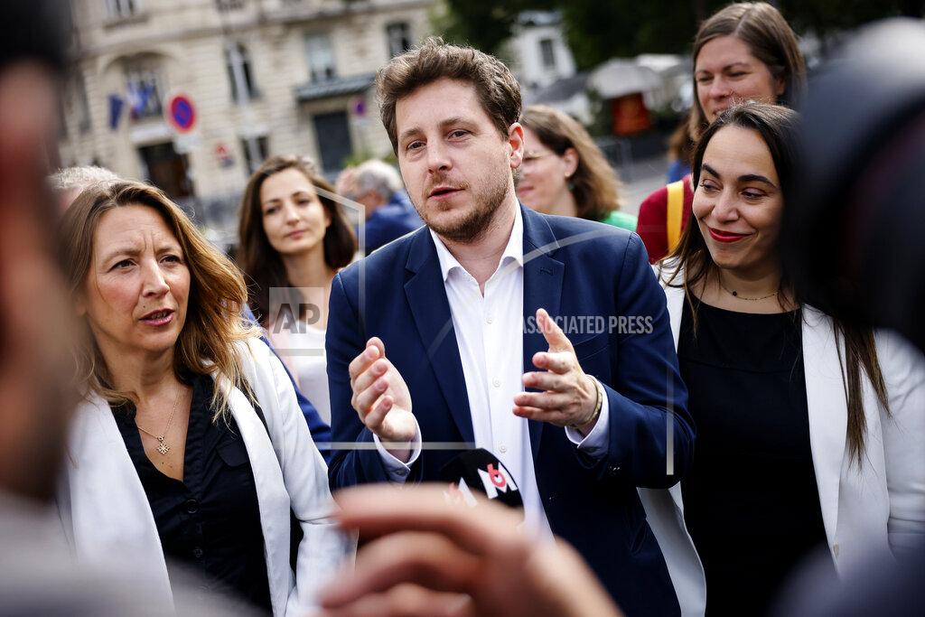 Thomas Padilla FILE - Member of Green Party Julien Bayou, center, arrives at the National Assembly, Paris, France, Tuesday, June 21, 2022. French lawmaker Julien Bayou stepped aside from the co-presidency of the Europe Ecology-The Greens party at the National Assembly after a woman accused him of sexual misconduct. Bayou has not commented on the allegation and is waiting for his party's ruling on his future role. (AP Photo/Thomas Padilla, File)