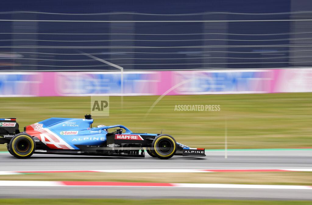 Darko Bandic Alpine driver Zhou Guanyu of China steers his car during the first free practice session for the Austrian Formula One Grand Prix at the Red Bull Ring racetrack in Spielberg, Austria, Friday, July 2, 2021. The Austrian Grand Prix will be held on Sunday. (AP Photo/Darko Bandic)