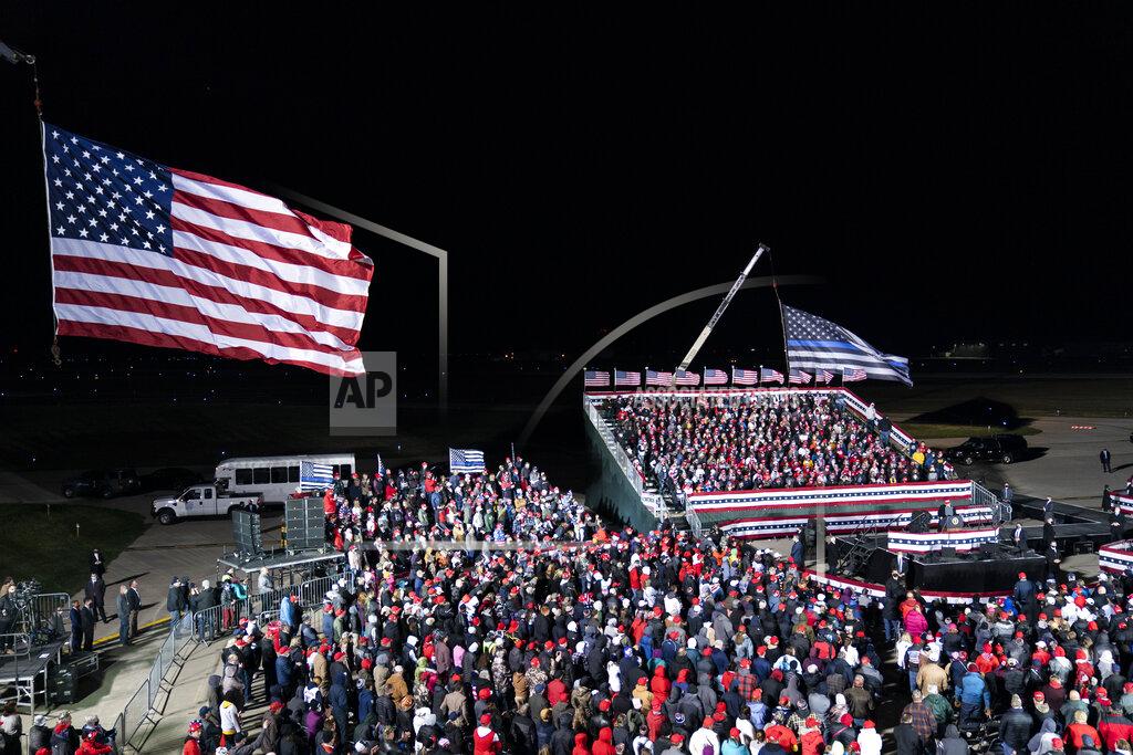 Alex Brandon President Donald Trump speaks during a campaign rally at Southern Wisconsin Regional Airport, Saturday, Oct. 17, 2020, in Janesville, Wis. (AP Photo/Alex Brandon)