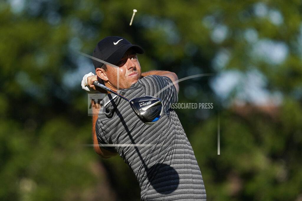 David J. Phillip Rory McIlroy, of Northern Ireland, tees off on the 11th hole during the second round of the Charles Schwab Challenge golf tournament at the Colonial Country Club in Fort Worth, Texas, Friday, June 12, 2020. (AP Photo/David J. Phillip)