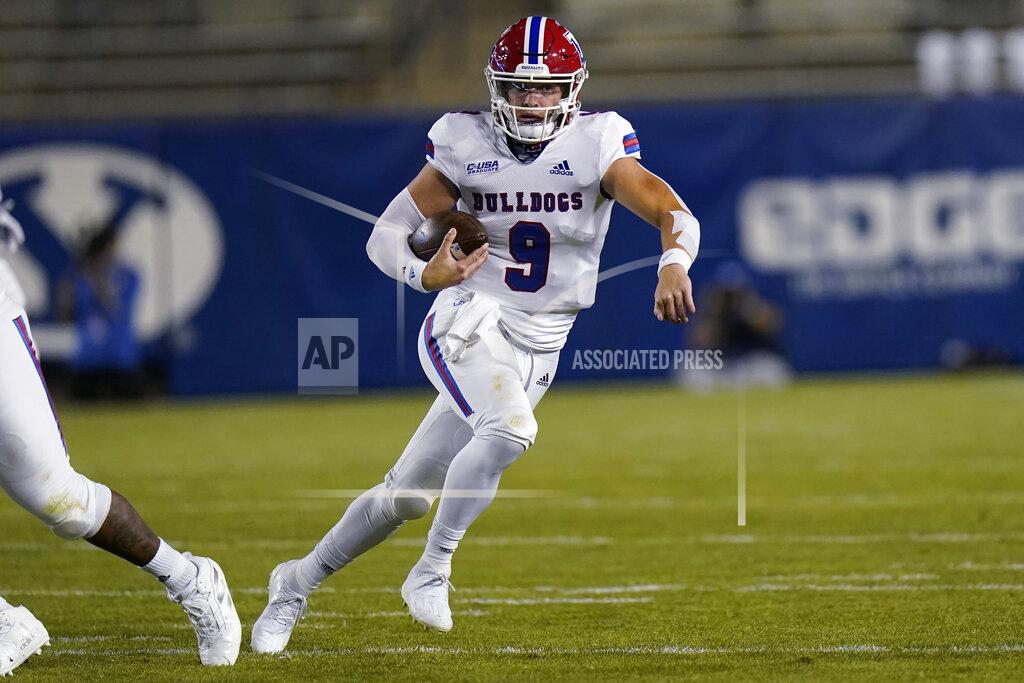 Rick Bowmer Louisiana Tech quarterback Luke Anthony carries the ball against BYU during the first half of an NCAA college football game Friday, Oct. 2, 2020, in Provo, Utah. (AP Photo/Rick Bowmer, Pool)