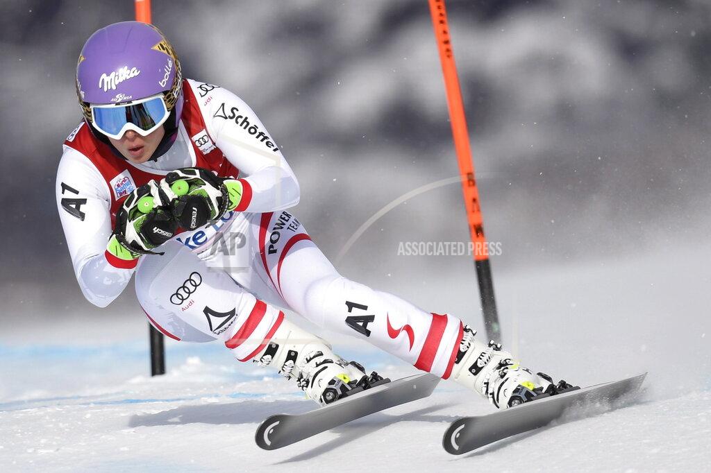 Frank Gunn FILE - In this Nov. 30, 2017, file photo, Anna Veith, of Austria, skis down the course during a training run for the women's World Cup downhill ski race in Lake Louise, Alberta. Veith, who twice returned to the top from serious knee injuries but called it a career a year after blowing out her knee for the third time, announced her retirement Saturday, May 23, 2020. (Frank Gunn/The Canadian Press via AP, File)