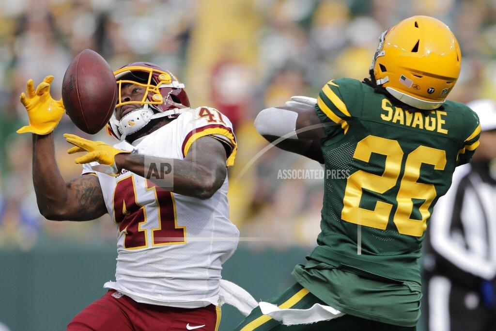 Aaron Gash Green Bay Packers' Darnell Savage breaks up a pass intended for Washington Football Team's J.D. McKissic during the first half of an NFL football game Sunday, Oct. 24, 2021, in Green Bay, Wis. (AP Photo/Aaron Gash)