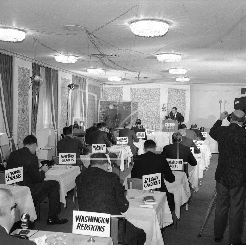 John Lindsay FILE - This Nov. 26, 1964, file photo shows a general view of the National Football League draft meeting in New York. The NFL draft has become an industry unto itself and the league's third-most popular annual event behind the Super Bowl and opening weekend.(AP Photo/John Lindsay)