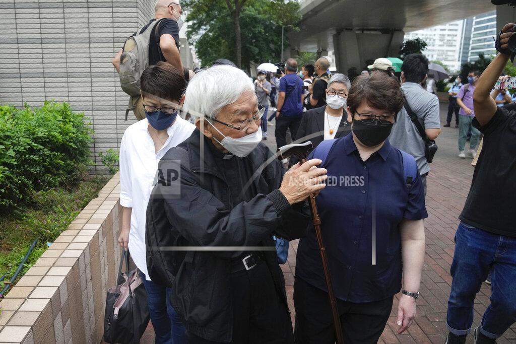 Kin Cheung Catholic Cardinal Joseph Zen leaves after an appearance at a court in Hong Kong as he was charged in relation to their past fundraising for activists, Tuesday, May 24, 2022. (AP Photo/Kin Cheung)