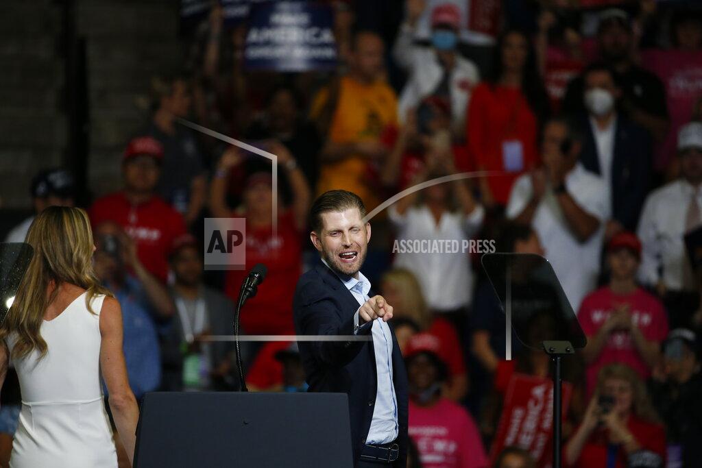 Sue Ogrocki Eric Trump, the son of President Donald Trump, speaks during a campaign rally in Tulsa, Okla., Saturday, June 20, 2020. (AP Photo/Sue Ogrocki)