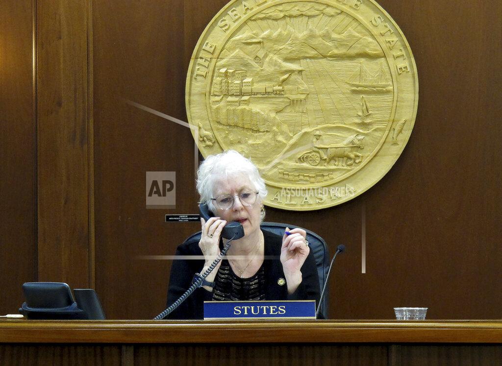 Becky Bohrer Alaska House Speaker Louise Stutes, a Kodiak Republican, speaks on a phone during a break in a House floor session on Wednesday, May 18, 2022, in Juneau, Alaska. The legislature passed a state spending package Wednesday, which was the last day of the regular legislative session. (AP Photo/Becky Bohrer)