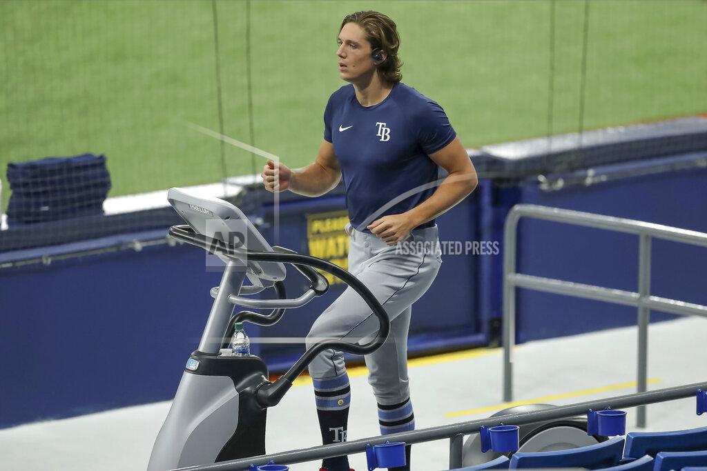Mike Carlson Tampa Bay Rays' Tyler Glasnow warms up during baseball practice, Tuesday, July 14, 2020, in St. Petersburg, Fla. (AP Photo/Mike Carlson)