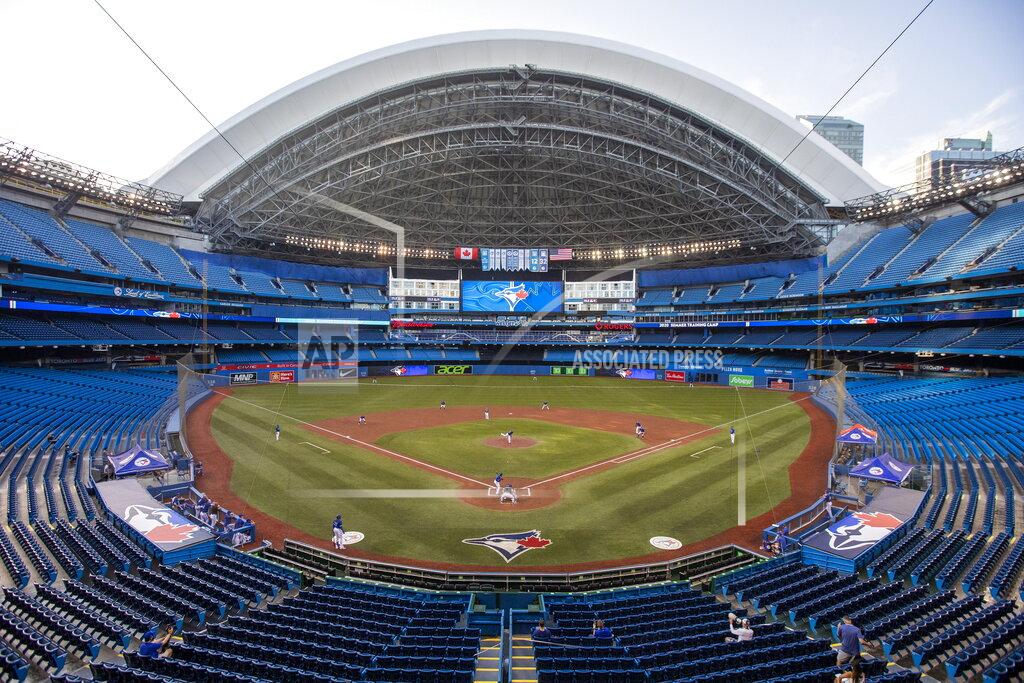 Carlos Osorio The Toronto Blue Jays play an intrasquad baseball game in Toronto on Thursday, July 9, 2020. (Carlos Osorio/The Canadian Press via AP)