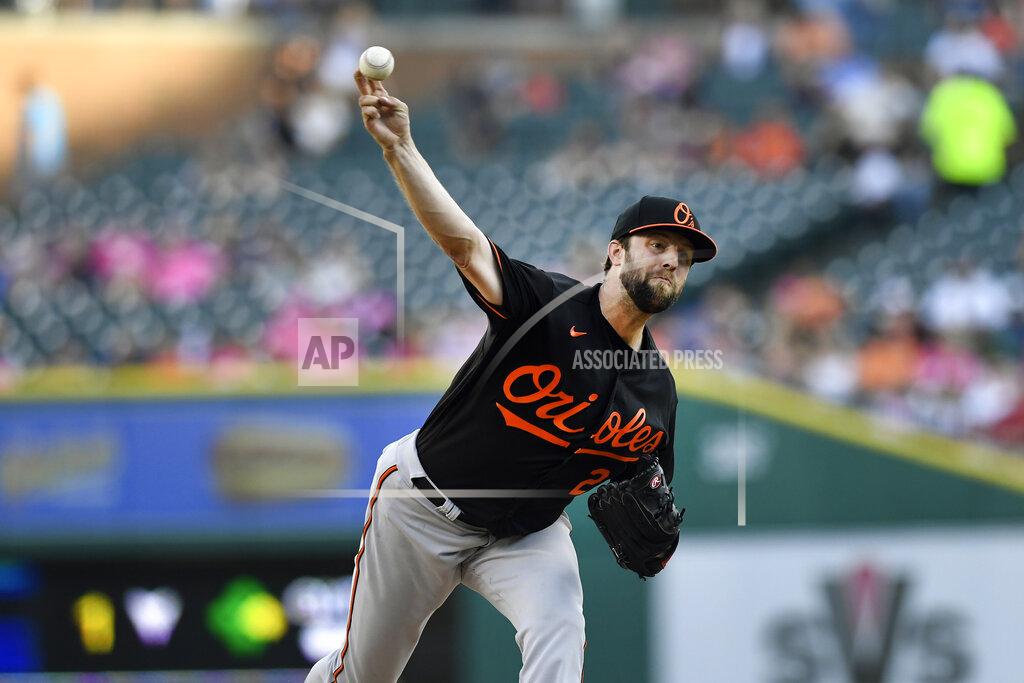 Jose Juarez Baltimore Orioles starting pitcher Jordan Lyles throws to a Detroit Tigers batter during the first inning of a baseball game Friday, May 13, 2022, in Detroit. (AP Photo/Jose Juarez)