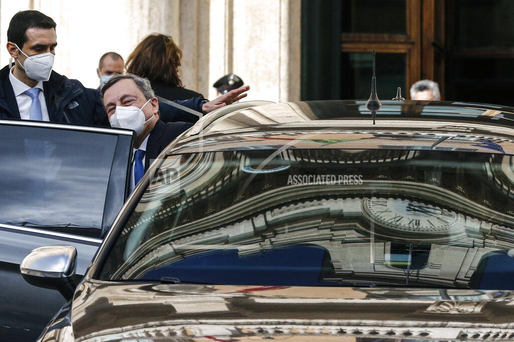 Cecilia Fabiano Former European Central Bank President Mario Draghi gets on a car as he leaves the Chamber of Deputies following talks, in Rome, Wednesday, Feb. 3, 3021. Mario Draghi has agreed to try to form a non-political government to steer Italy through the coronavirus pandemic. (Cecilia Fabiano/LaPresse via AP)