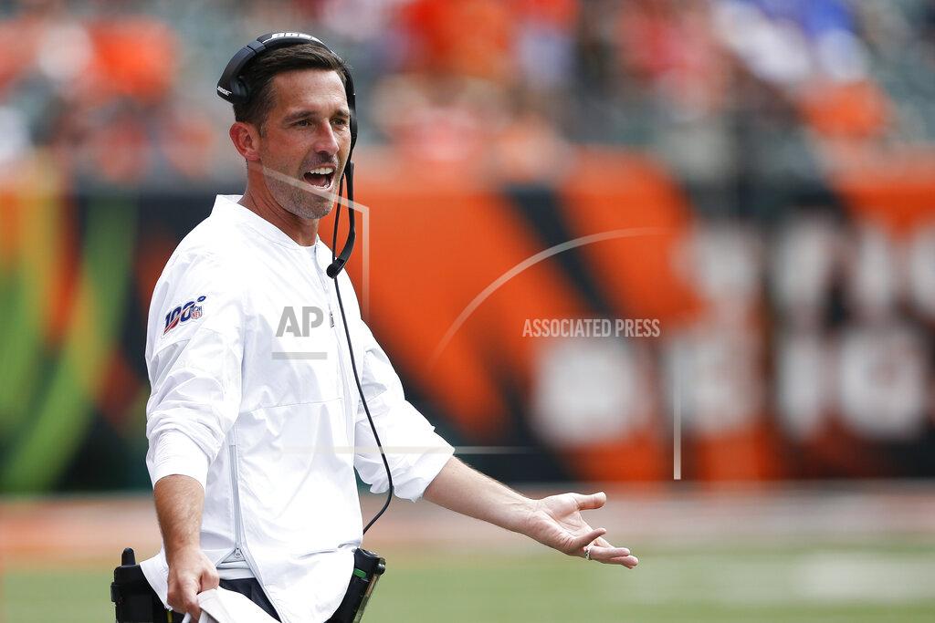 Gary Landers San Francisco 49ers head coach Kyle Shanahan works the sidelines during the second half an NFL football game against the Cincinnati Bengals, Sunday, Sept. 15, 2019, in Cincinnati. (AP Photo/Gary Landers)