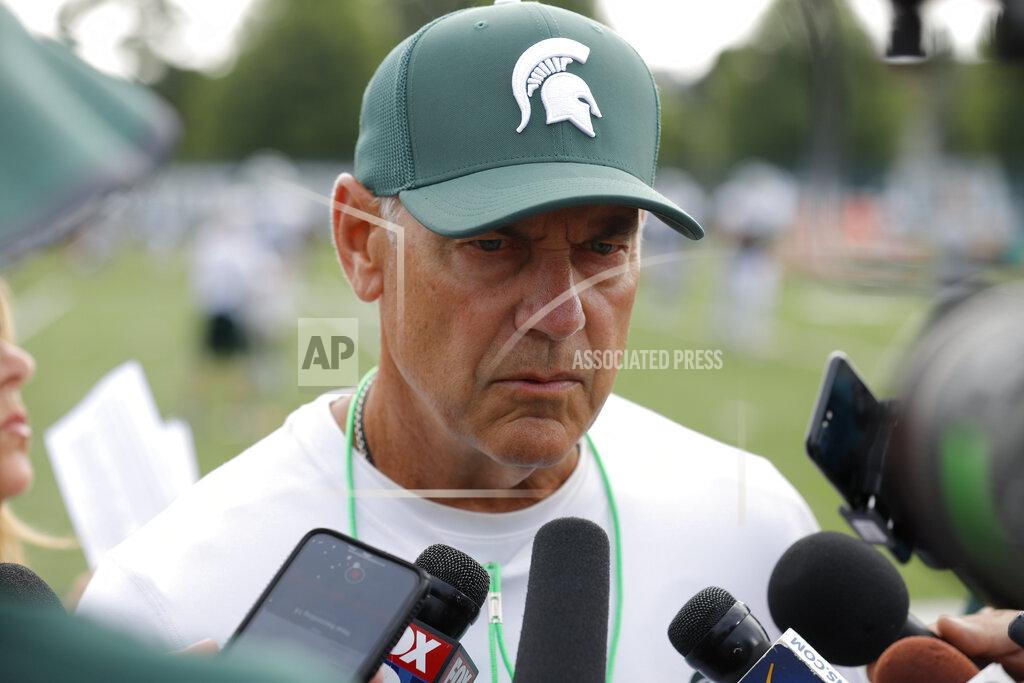 Al Goldis Michigan State coach Mark Dantonio talks to reporters during an NCAA college football practice, Monday, Aug. 12, 2019, in East Lansing, Mich. (AP Photo/Al Goldis)