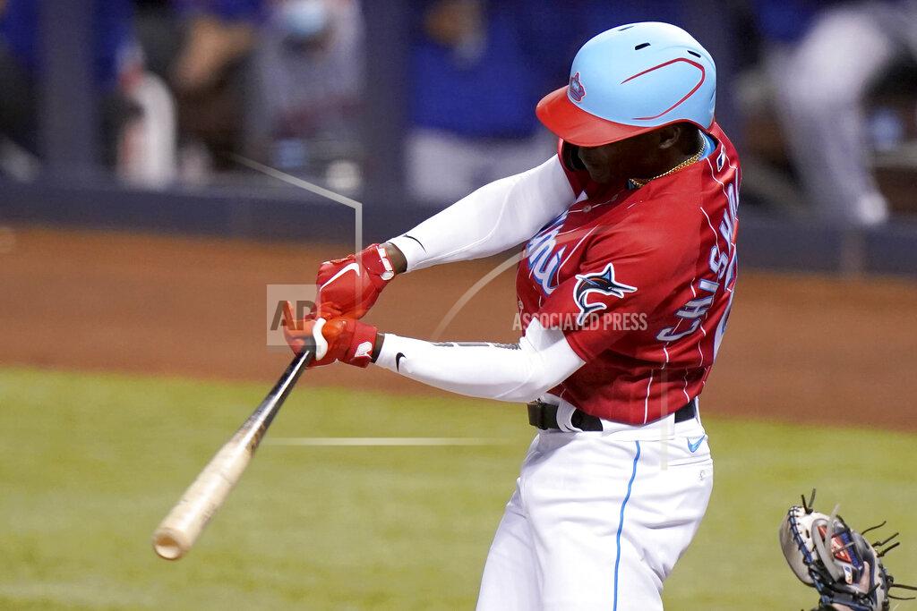 Lynne Sladky Miami Marlins' Jazz Chisholm Jr. hits a single during the first inning of the team's baseball game against the New York Mets, Friday, May 21, 2021, in Miami. (AP Photo/Lynne Sladky)
