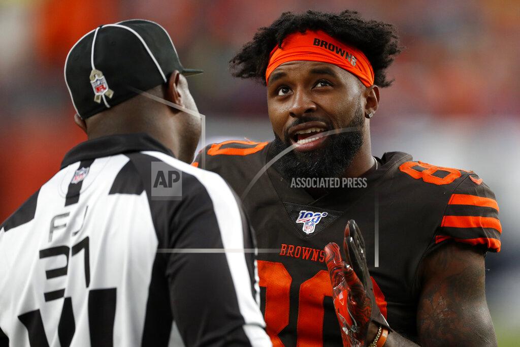 David Zalubowski Cleveland Browns wide receiver Jarvis Landry (80) pleads with field judge Mearl Robinson during the second half of NFL football game against the Denver Broncos, Sunday, Nov. 3, 2019, in Denver. (AP Photo/David Zalubowski)