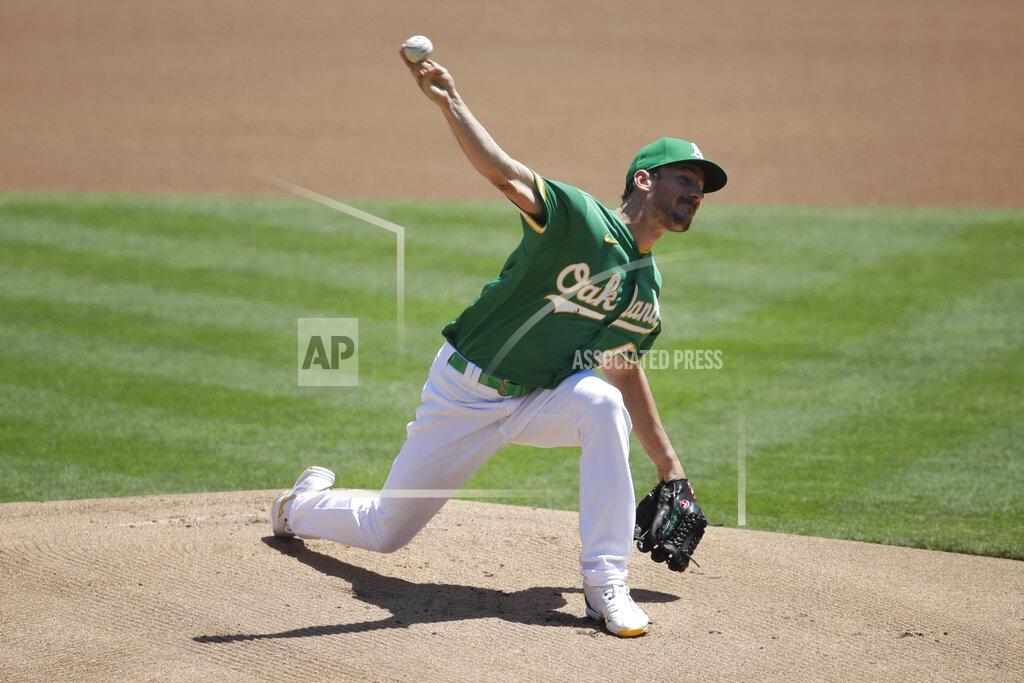 Ben Margot Oakland Athletics pitcher Chris Bassitt works against the Los Angeles Angels in the first inning of a baseball game Monday, July 27, 2020, in Oakland, Calif. (AP Photo/Ben Margot)
