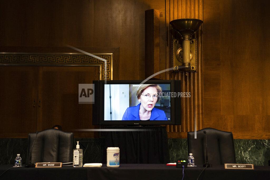 Salwan Georges Sen. Elizabeth Warren, D-Mass., speaks via video link during a nomination hearing for Brian Miller, who is nominated to be Department of the Treasury Special Inspector General for Pandemic Recovery, and Dana Wade, nominated to be Assistant Secretary of Housing and Urban Development, during a hearing before the Senate Banking, Housing, and Urban Affairs Committee on Capitol Hill in Washington, Tuesday, May 5, 2020. (Salwan Georges/The Washington Post via AP, Pool)
