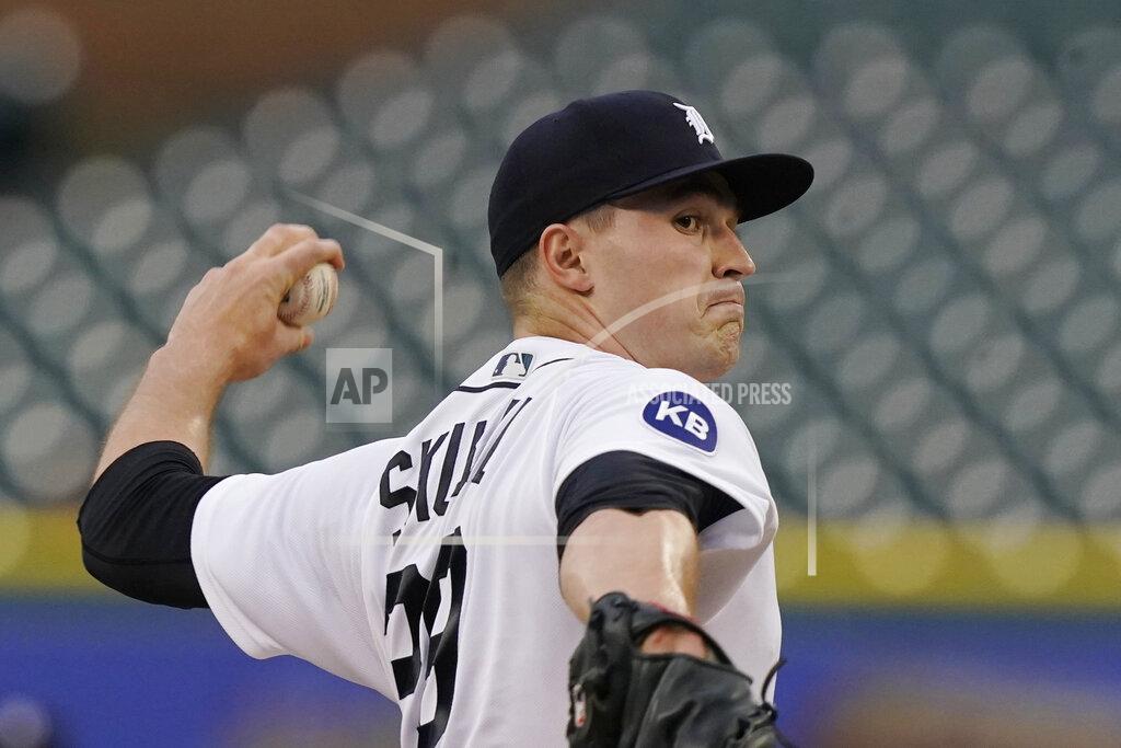 Carlos Osorio Detroit Tigers starting pitcher Tarik Skubal throws during the first inning of a baseball game against the Cleveland Guardians, Thursday, May 26, 2022, in Detroit. (AP Photo/Carlos Osorio)