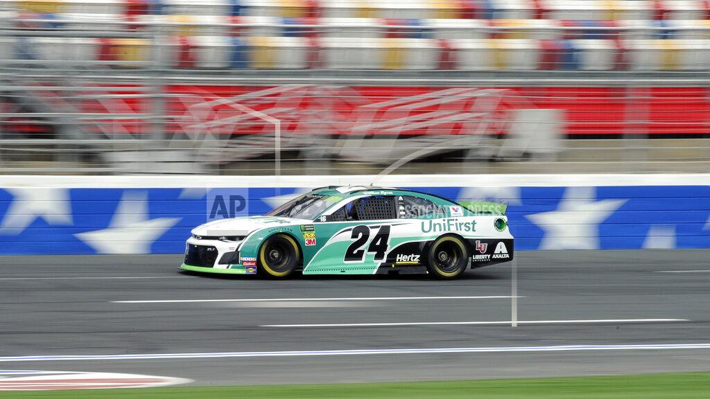 Mike Mccarn William Byron during practice for Sunday's NASCAR Cup Series auto race at Charlotte Motor Speedway in Concord, N.C., Saturday, Sept. 28, 2019. (AP Photo/Mike McCarn)