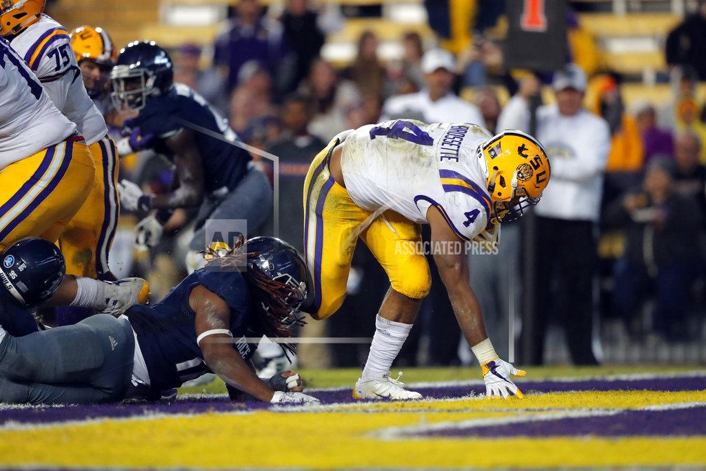 Gerald Herbert LSU running back Nick Brossette (4) scores on a touchdown carry in the second half of an NCAA college football game against Rice in Baton Rouge, La., Saturday, Nov. 17, 2018. (AP Photo/Gerald Herbert)