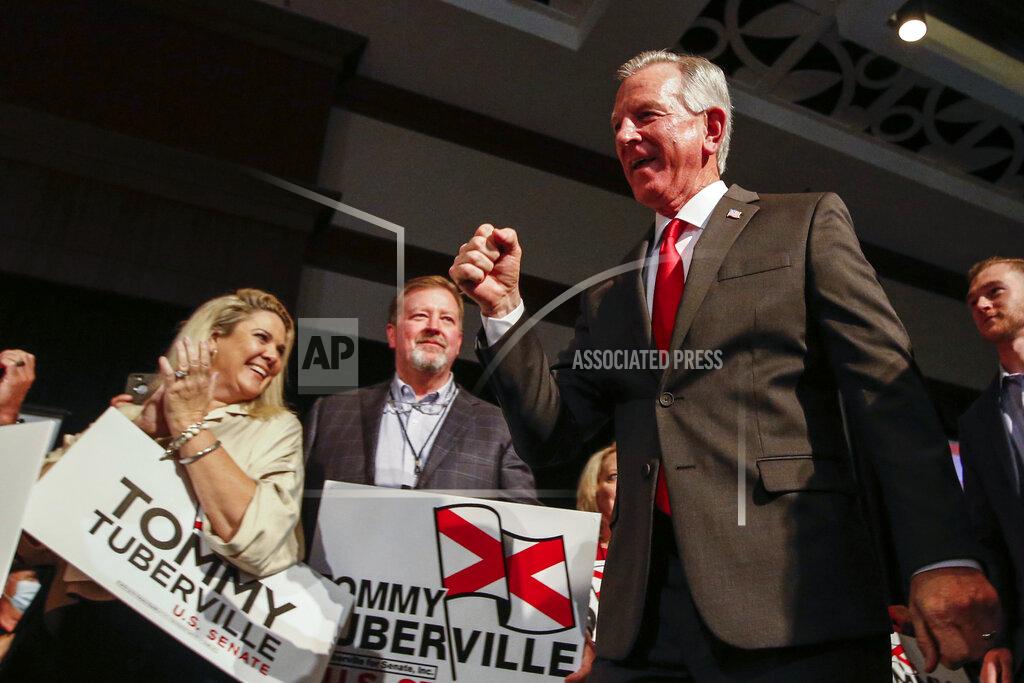 Butch Dill FILE - In this Nov. 3, 2020 file photo, Republican Tommy Tuberville celebrates his win in the race for U.S. Senate, in Montgomery, Ala. (AP Photo/Butch Dill, File)