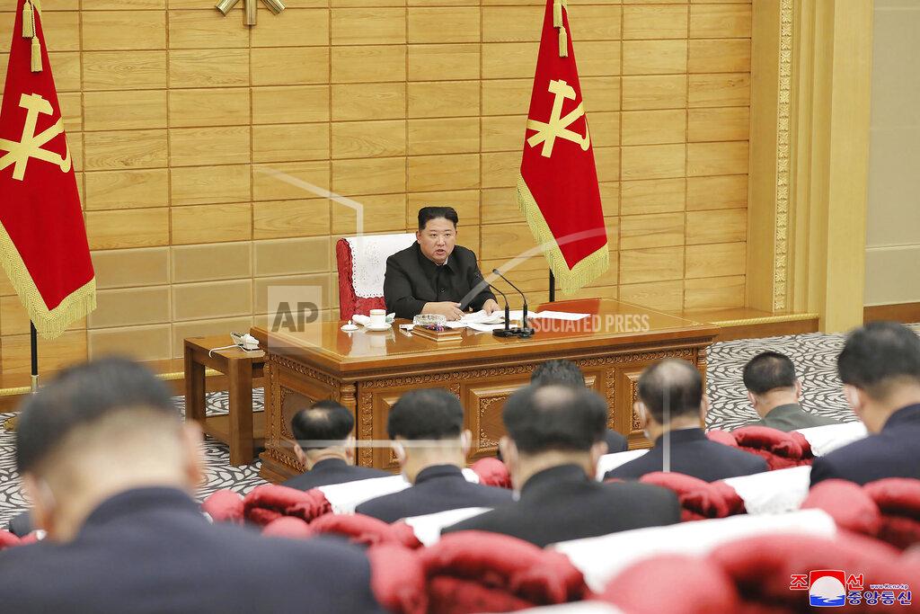Uncredited In this photo provided by the North Korean government, North Korean leader Kim Jong Un, top, attends a meeting on anti-virus strategies in Pyongyang, North Korea Saturday, May 14, 2022. Independent journalists were not given access to cover the event depicted in this image distributed by the North Korean government. The content of this image is as provided and cannot be independently verified. Korean language watermark on image as provided by source reads: "KCNA" which is the abbreviation for Korean Central News Agency. (Korean Central News Agency/Korea News Service via AP)