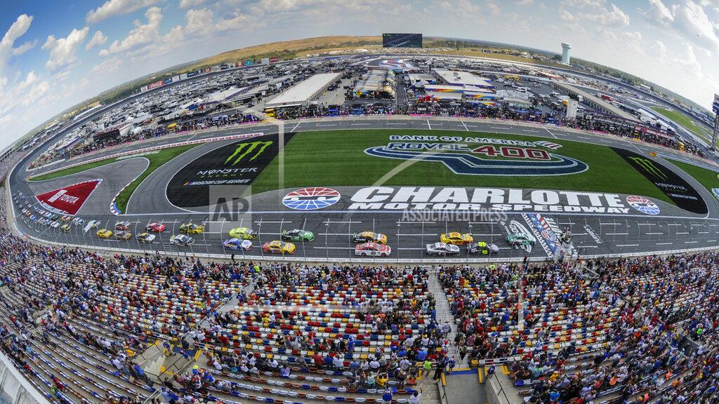 Mike Mccarn William Byron (24) leads the field to the start of a NASCAR Cup Series auto race at Charlotte Motor Speedway Sunday, Sept. 29, 2019 in Concord, N.C. (AP Photo/Mike McCarn)