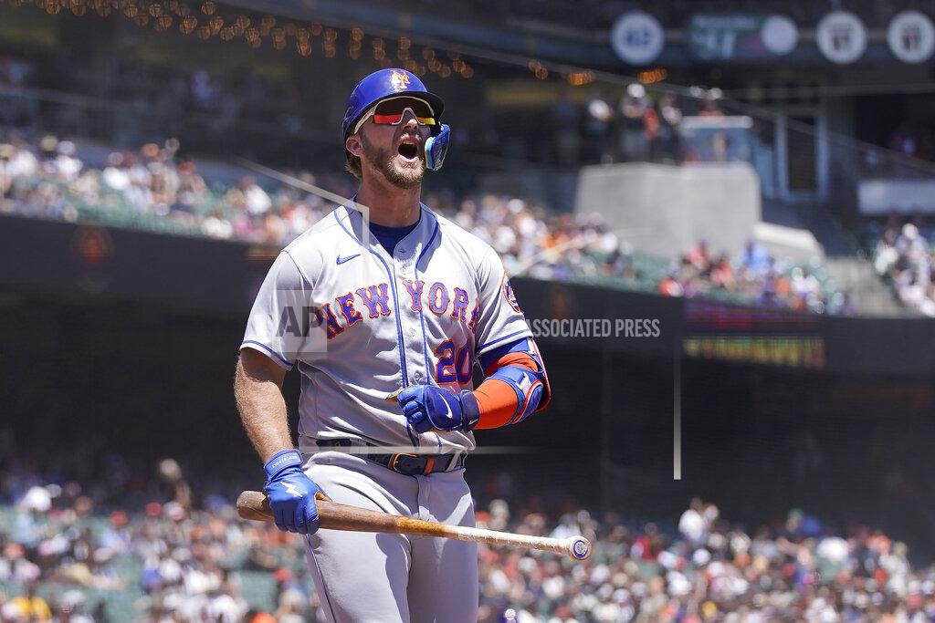 Jeff Chiu New York Mets' Pete Alonso reacts after striking out against the San Francisco Giants during the second inning of a baseball game in San Francisco, Wednesday, May 25, 2022. (AP Photo/Jeff Chiu)