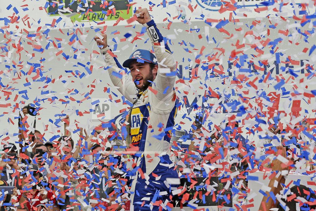 Gerry Broome Chase Elliott celebrates in victory lane after winning the NASCAR Cup Series auto race at Charlotte Motor Speedway in Concord, N.C., Sunday, Sept. 29, 2019. (AP Photo/Gerry Broome)