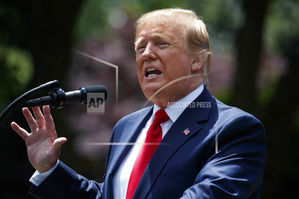 Evan Vucci President Donald Trump speaks during the presentation of the Commander-in-Chief's Trophy to the U.S. Military Academy at West Point football team, in the Rose Garden of the White House, Monday, May 6, 2019, in Washington. (AP Photo/Evan Vucci)