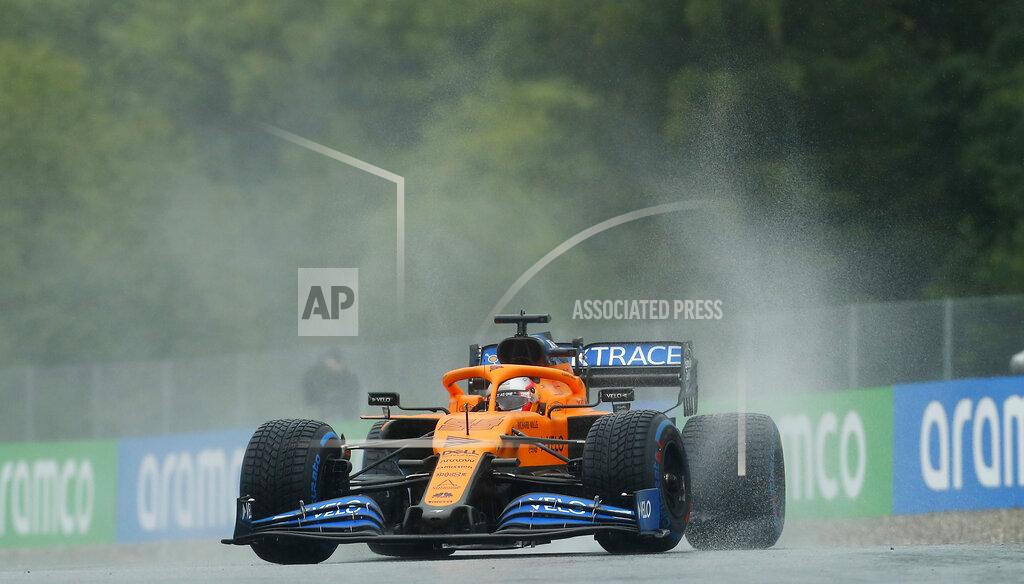 Darko Bandic Mclaren driver Carlos Sainz of Spain steers his car during the qualifying session for the Styrian Formula One Grand Prix at the Red Bull Ring racetrack in Spielberg, Austria, Saturday, July 11, 2020. The Styrian F1 Grand Prix will be held on Sunday. (AP Photo/Darko Bandic, Pool)