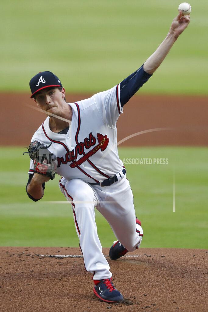John Bazemore Atlanta Braves starting pitcher Max Fried (54) works against the Toronto Blue Jays in the first inning of a baseball game Tuesday, Aug. 4, 2020, in Atlanta. (AP Photo/John Bazemore)