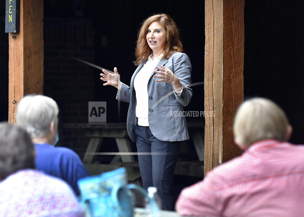 U.S. 5th Congressional District candidate Christina Hale speaks at Mounds State Park Sept. 2, 2020 during a Meet & Greet sponsored by One Nation Indivisible Madison County. Republican Victoria Spartz, a state senator from Noblesville, is facing Hale, a former state representative from Indianapolis, in a race that’s drawn millions of dollars in campaign spending and could show whether the national trend of suburban women away from Republicans under President Donald Trump extends enough to shift the Indiana seat. (John P. Cleary/The Herald Bulletin via AP)
