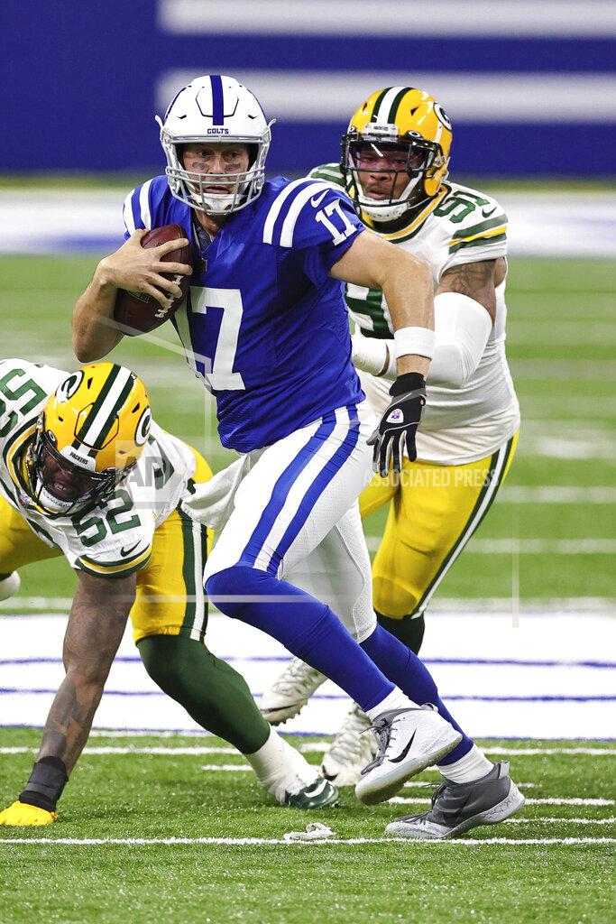 Margaret Bowles Indianapolis Colts quarterback Philip Rivers (17) scrambles with the ball in an NFL game against the Green Bay Packers, Sunday, Nov. 22, 2020 in Indianapolis. The Colts defeated the Packers 34-31. (Margaret Bowles via AP)