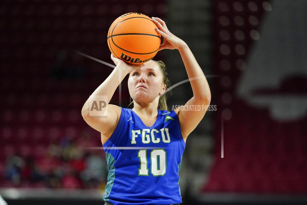 Julio Cortez Florida Gulf Coast guard Kendall Spray shoots a free throw against Maryland during the first half of a college basketball game in the second round of the NCAA tournament, Sunday, March 20, 2022, in College Park, Md. (AP Photo/Julio Cortez)