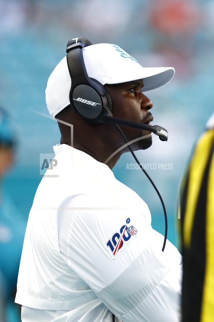 Brynn Anderson Miami Dolphins head coach Brian Flores looks from the sidelines, during the second half at an NFL football game against the Baltimore Ravens, Sunday, Sept. 8, 2019, in Miami Gardens, Fla. The Ravens defeated the Dolphins 59-10. (AP Photo/Brynn Anderson)