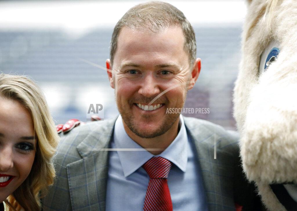 David Kent Oklahoma head coach Lincoln Riley poses for a picture on the first day of Big 12 Conference NCAA college football media days Monday, July 15, 2019, at AT&T Stadium in Arlington, Texas. (AP Photo/David Kent)