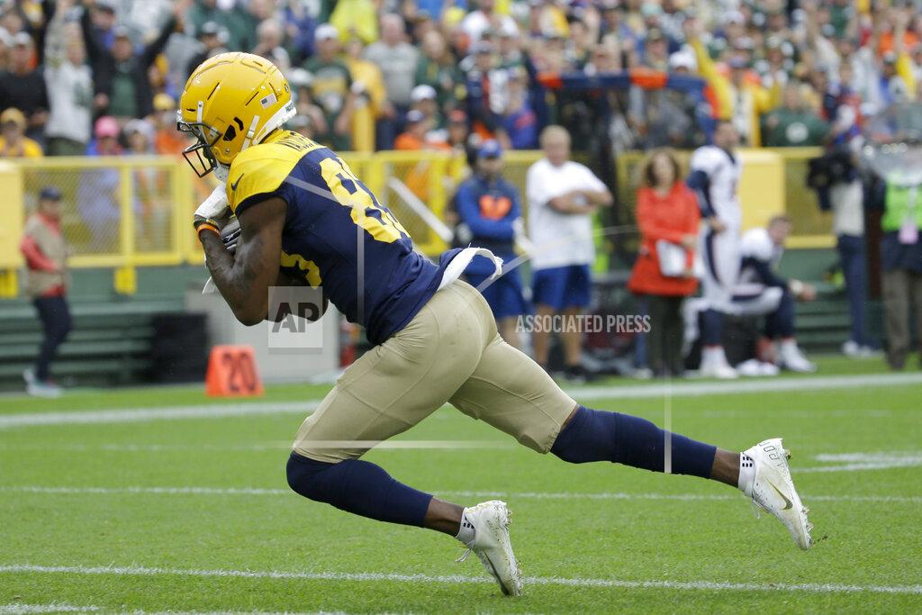 Mike Roemer Green Bay Packers wide receiver Marquez Valdes-Scantling catches a touchdown pass during the first half of an NFL football game against the Denver Broncos, Sunday, Sept. 22, 2019, in Green Bay, Wis. (AP Photo/Mike Roemer)