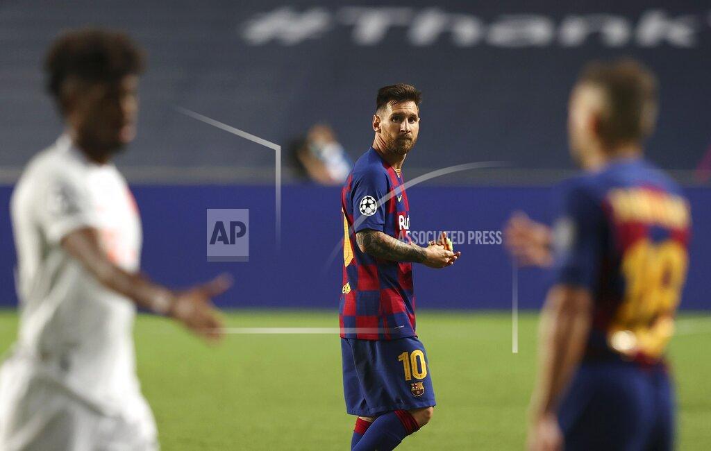 Rafael Marchante Barcelona's Lionel Messi leaves the pitch after the the Champions League quarterfinal soccer match between Barcelona and Bayern Munich in Lisbon, Portugal, Friday, Aug. 14, 2020. Bayern won the match 8-2. (Rafael Marchante/Pool via AP)