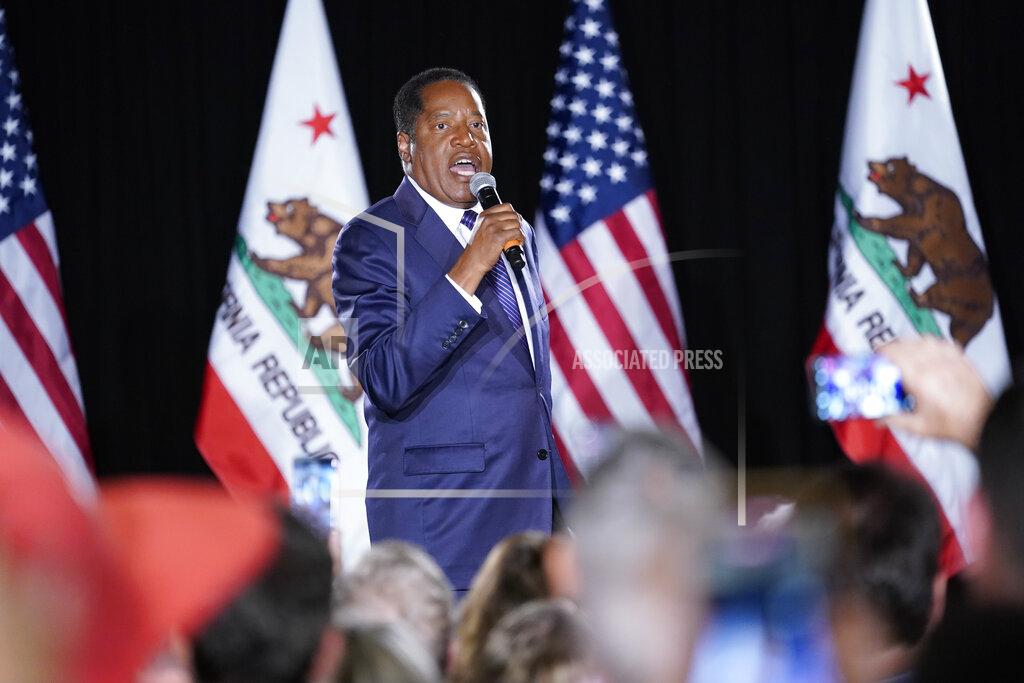 Ashley Landis Republican conservative radio show host Larry Elder speaks after losing the California gubernatorial recall election Tuesday, Sept. 14, 2021, in Costa Mesa, Calif. The rare, late-summer election, which challenged California Gov. Gavin Newsom, emerged as a national battlefront on issues from COVID-19 restrictions to climate change. (AP Photo/Ashley Landis)