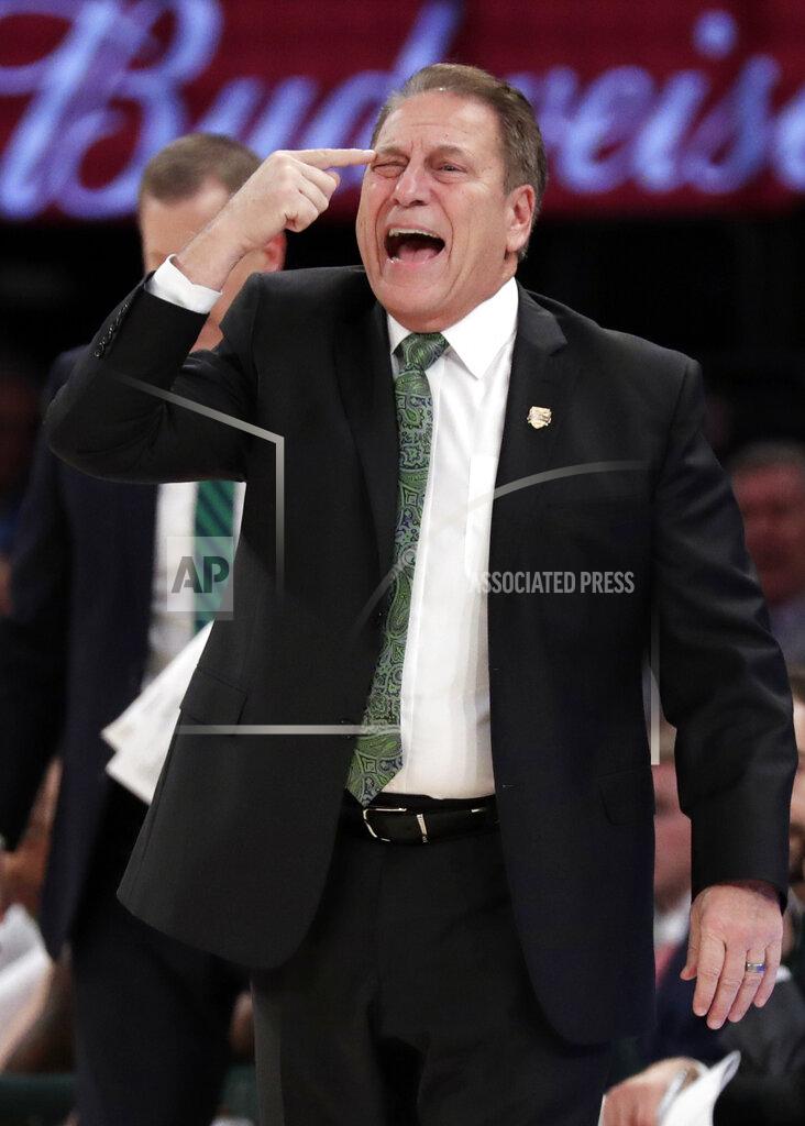Adam Hunger Michigan State coach Tom Izzo reacts during the first half of the team's NCAA college basketball game against Kentucky on Tuesday, Nov. 5, 2019, in New York. (AP Photo/Adam Hunger)