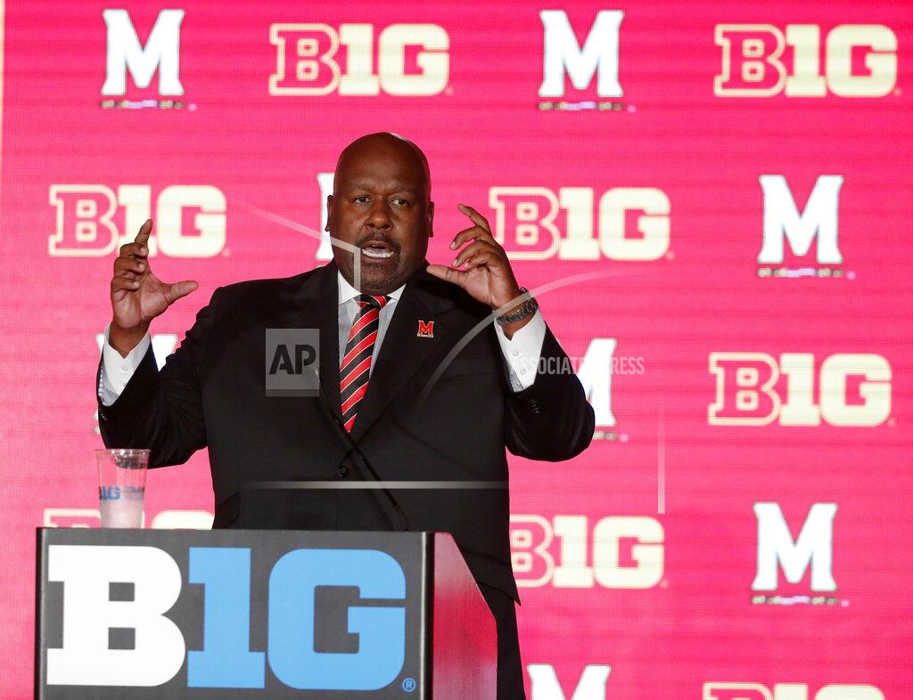 Charles Rex Arbogast FILE p- In this July 18, 2019, file photo, Maryland head coach Mark Locksley responds to a question during the Big Ten Conference NCAA college football media days in Chicago. Big Ten is going to give fall football a shot after all. Less than five weeks after pushing football and other fall sports to spring in the name of player safety during the pandemic, the conference changed course Wednesday, Sept. 16, 2020, and said it plans to begin its season the weekend of Oct. 23-24.(AP Photo/Charles Rex Arbogast, File)