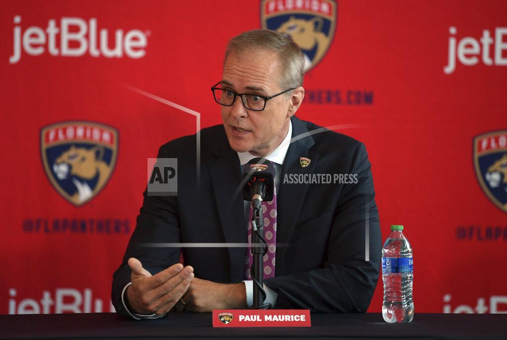 Jim Rassol Paul Maurice, new head coach of the Florida Panthers, responds to questions during an NHL hockey news conference at FLA Live Arena, Thursday, June 23, 2022, in Sunrise, Fla. (AP Photo/Jim Rassol)