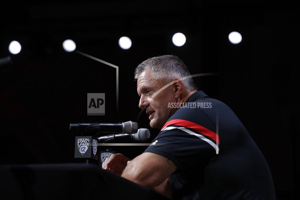 Marcio Jose Sanchez Utah head coach Kyle Whittingham answers questions during the Pac-12 Conference NCAA college football Media Day Wednesday, July 24, 2019, in Los Angeles. (AP Photo/Marcio Jose Sanchez)
