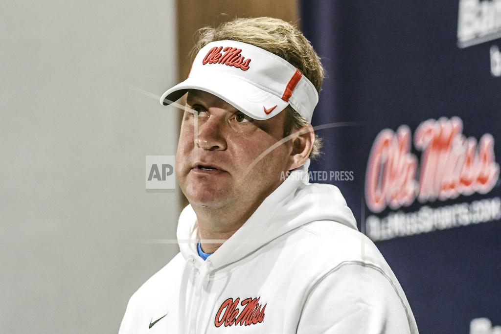 Bruce Newman FILE - In this Dec. 18, 2019, file photo, Mississippi head coach Lane Kiffin discusses the team's signing class during a press conference at the Manning Center in Oxford, Miss. The coronavirus pandemic has shut down much of Division I football, but with three of the Power Five leagues still playing, there are still some big games to look forward to. Mississippi will verse Mississippi State on Nov. 28, 2020. (Bruce Newman/The Oxford Eagle via AP, File)