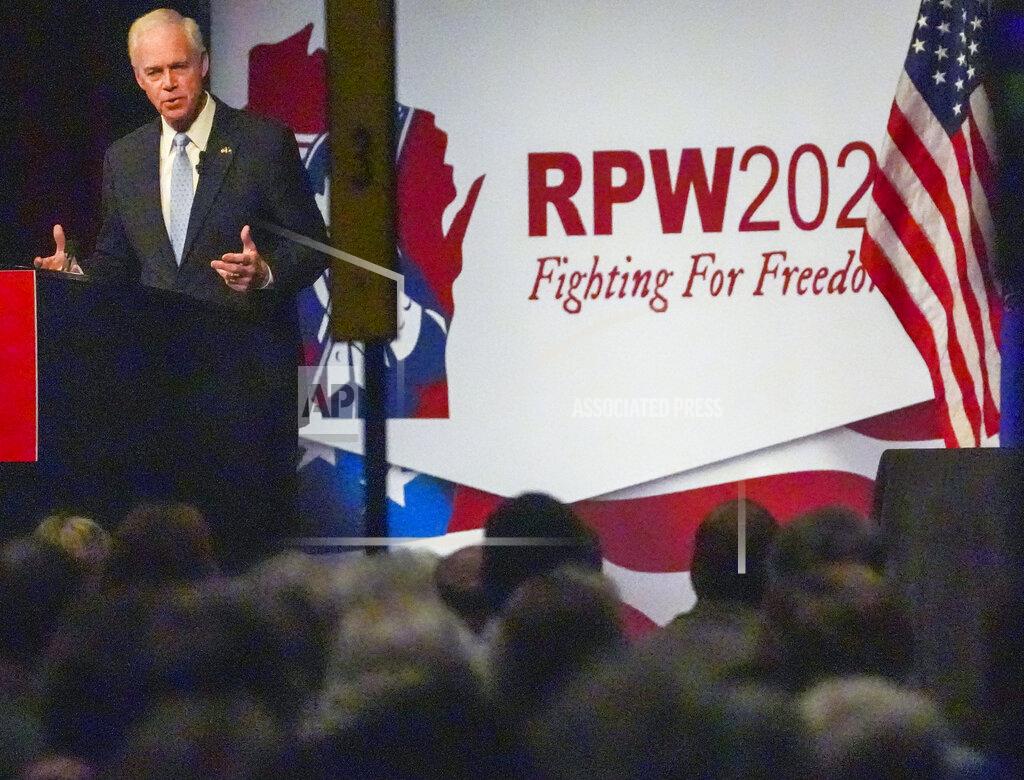 Ebony Cox U.S. Sen. Ron Johnson addresses supporters at the Wisconsin Republican Convention, Saturday, May 21, 2022, in Milwaukee, Wis. (Ebony Cox/Milwaukee Journal-Sentinel via AP)